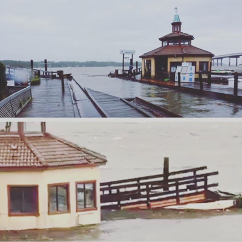 Rain flooding the doc