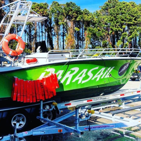 The Island Head Parasail boat on a trailor